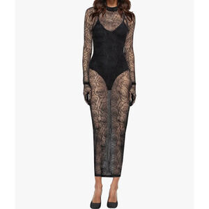 Atoir Kaia Bodysuit Dress Women 4 Black Sheer Mesh Floral Gloves Goth Dark Fairy